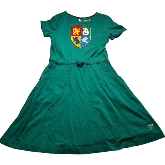 Mini Boden x Harry Potter Green Hogwarts Crest Dress Size 11-12 - Picture 1 of 7